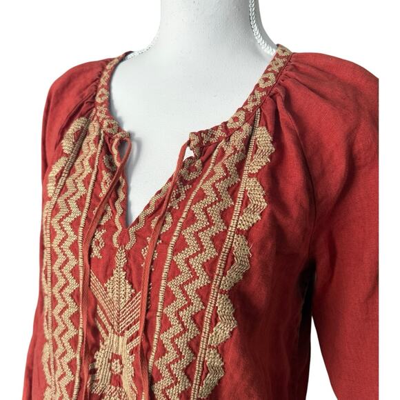 JOHNNY WAS Women’s Embroidered Linen Lightweight Tunic Top Burnt Orange Size S - Picture 5 of 10